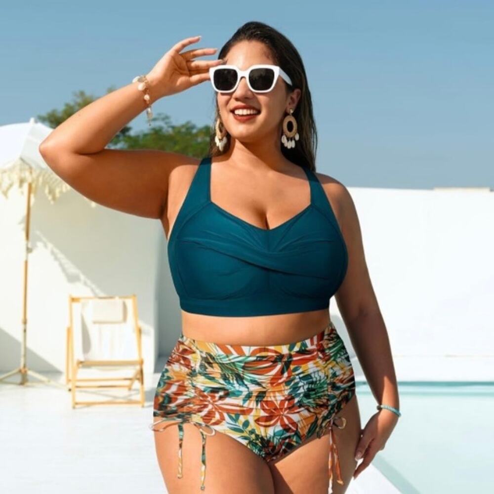 Hanna Nikole Women Plus Size Bikini Set 24W Tummy Control Tropical NWT